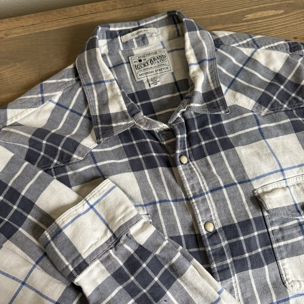 Lucky Brand‎ Men's Large Classic Fit Plaid Long Sleeve Pearl Snap Up Shirt